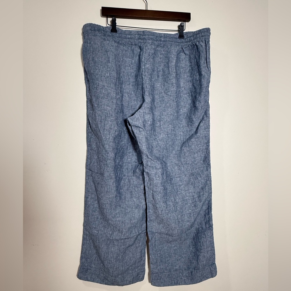 NWT L.L. Bean 100% Linen Pants Size 20 Blue Drawstring Elastic Waist Relaxed - Picture 4 of 10